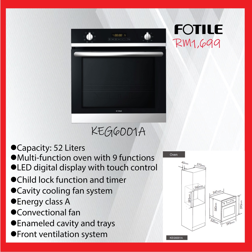 FOTILE BUILTIN OVEN KEG6001A ( 52L CAPACITY ) Shopee Malaysia