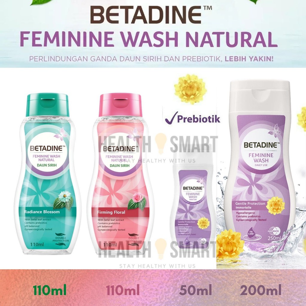 Betadine Feminine Wash Natural Daun Sirih Firming Floral/ Radiance Blossom/ Daily Wash Foam