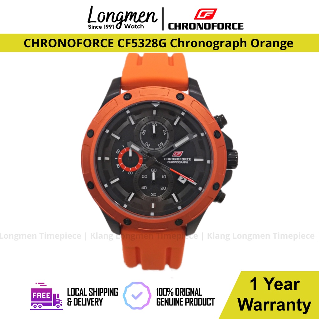 [Klang Longmen] Chronoforce CF5328G Chronograph Orange Silicone Strap ...