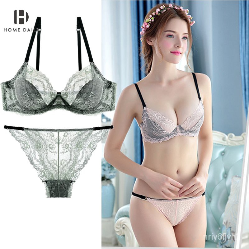 UltraThin Sexy Transparent Bra Big Chest Small Lace Mesh Push up Anti