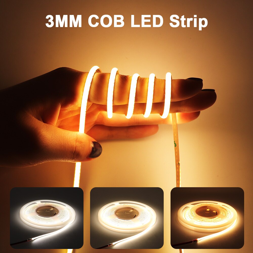 400 LEDs/M 3mm Width FOB COB Strip Flexible LED Ribbon Light 12V 24V RA
