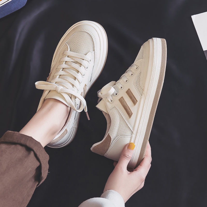 (New product) Women's all-match casual low-top sports leather panel ...