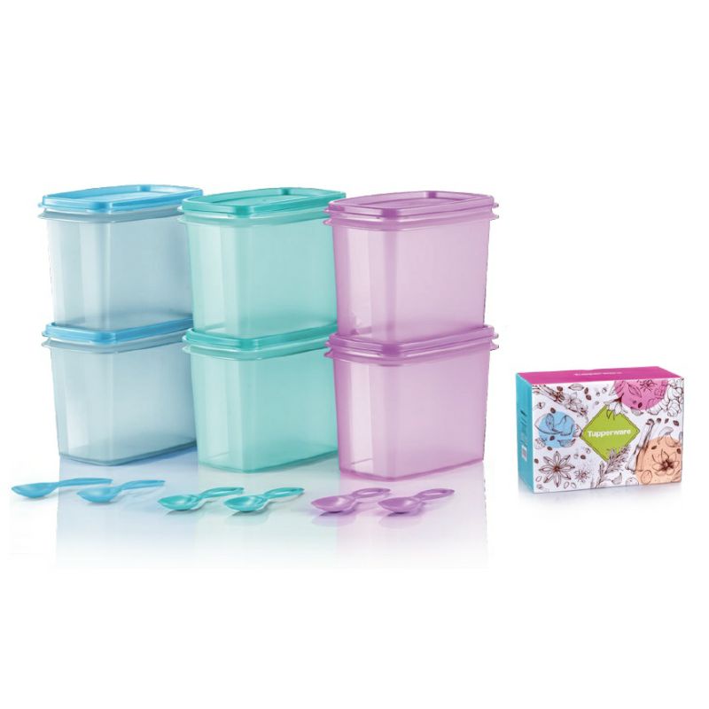 thumbnail image 2 of Tupperware Shelf Savers Set Of 2 Dark Red Containers With Spoons – Dry Food Storage 2 of 6