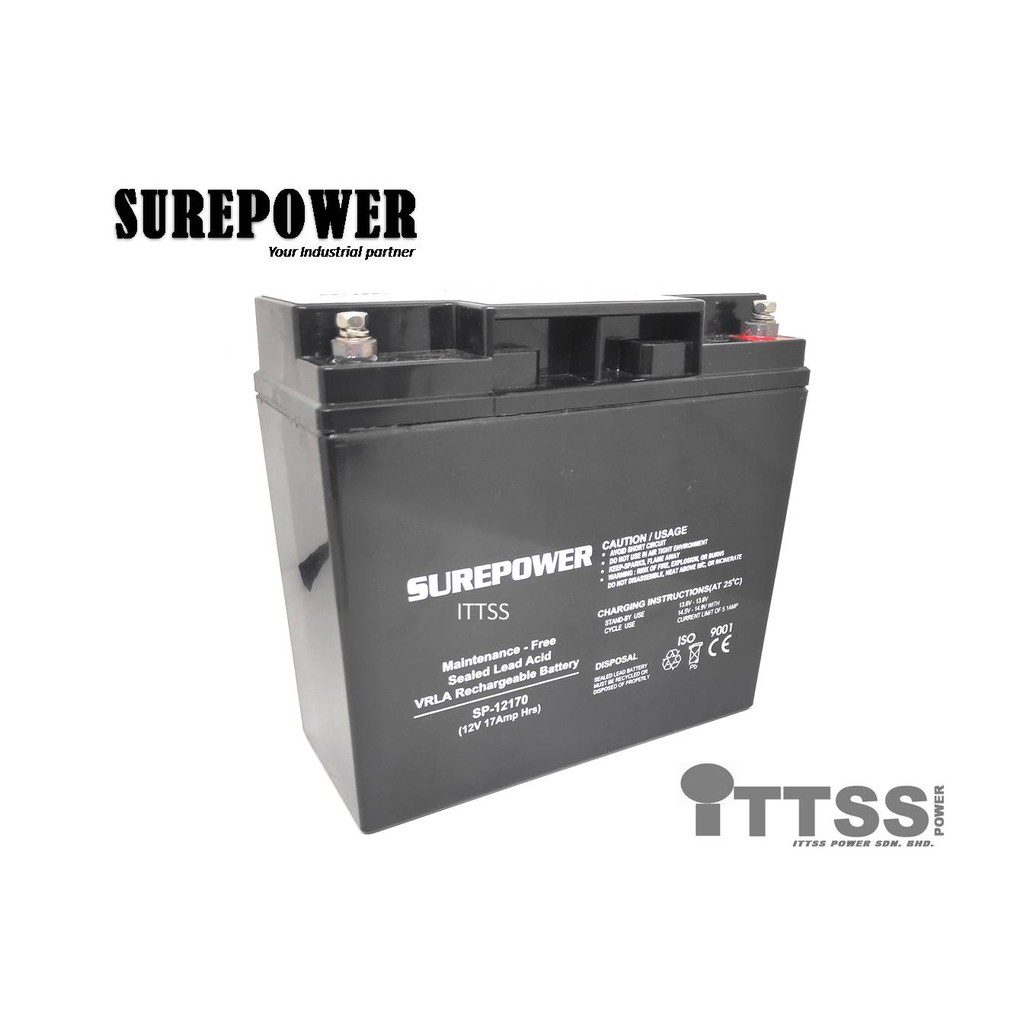 ONE (1) YEAR WARRANTY SurePower Back Up Battery 12V 17AH Rechargeable ...