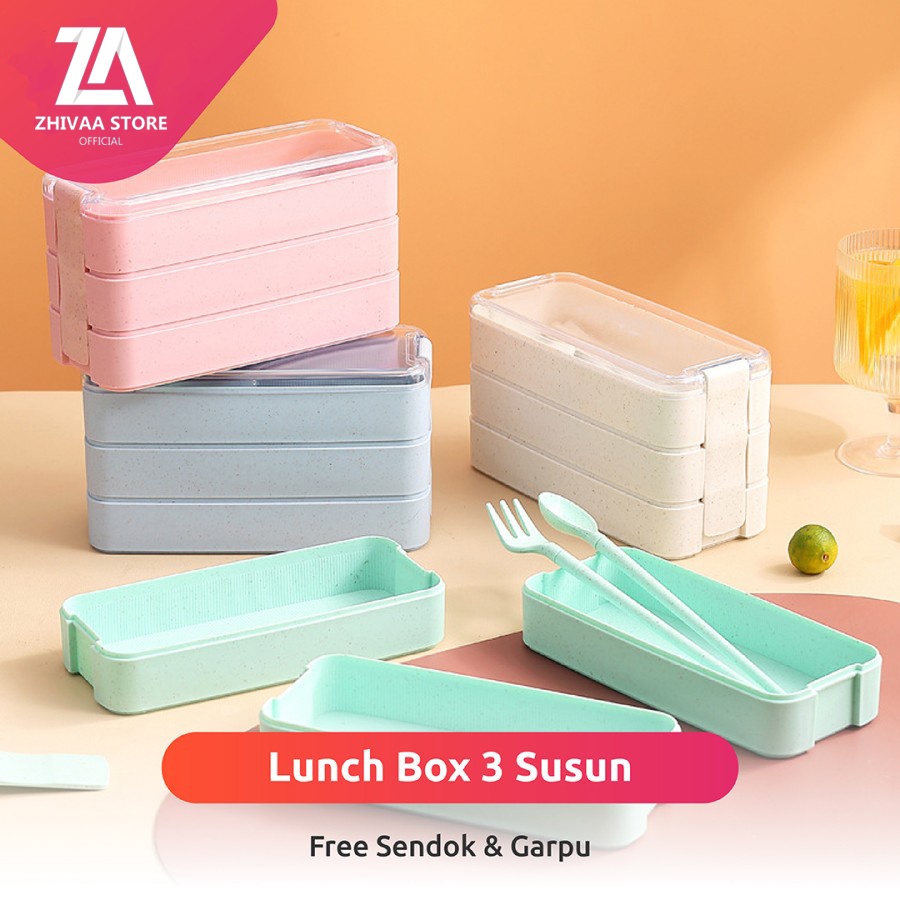 Lunch Box Stacking 3 Lunch Boxes 900ml Free Cutlery | Shopee Malaysia