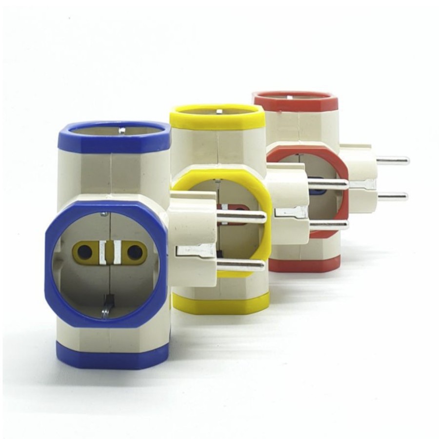 Grounded T Plug 3 holes Bright G color 3 way plug SNI/Bright Color ...
