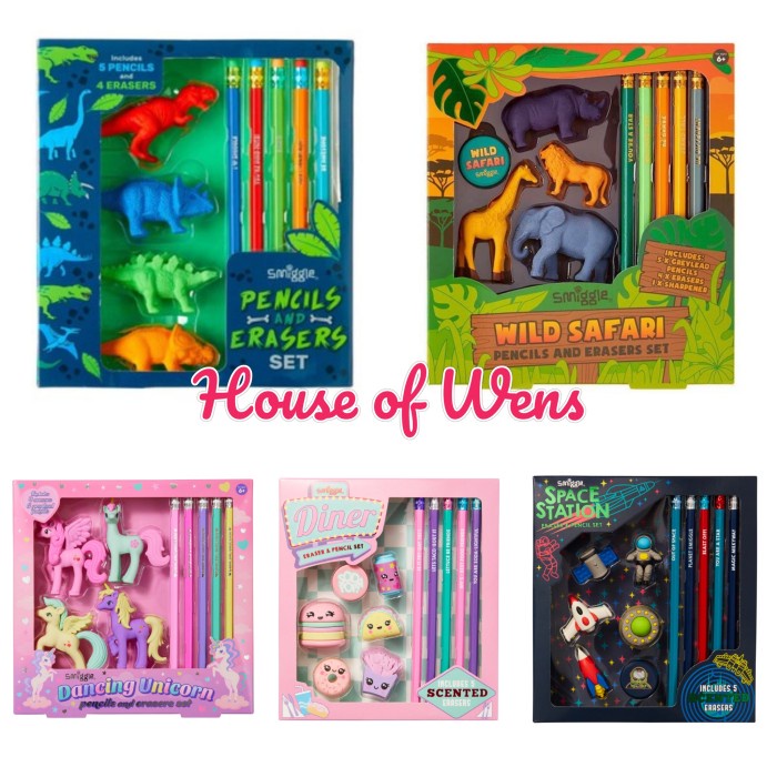 Smiggle SAFARI UNICORN PENCILS AND ERASERS BOX SET Stationery Package