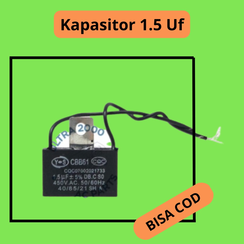 HITAM Fan Box Capacitor 1.5uf 450V Black Cable/1.5Uf Fan Capacitor
