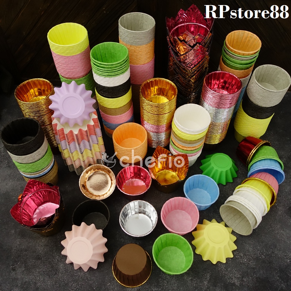 Chefio Muffin Cupcake Paper Cup Case Gold Pastel Aluminum Foil | Shopee ...