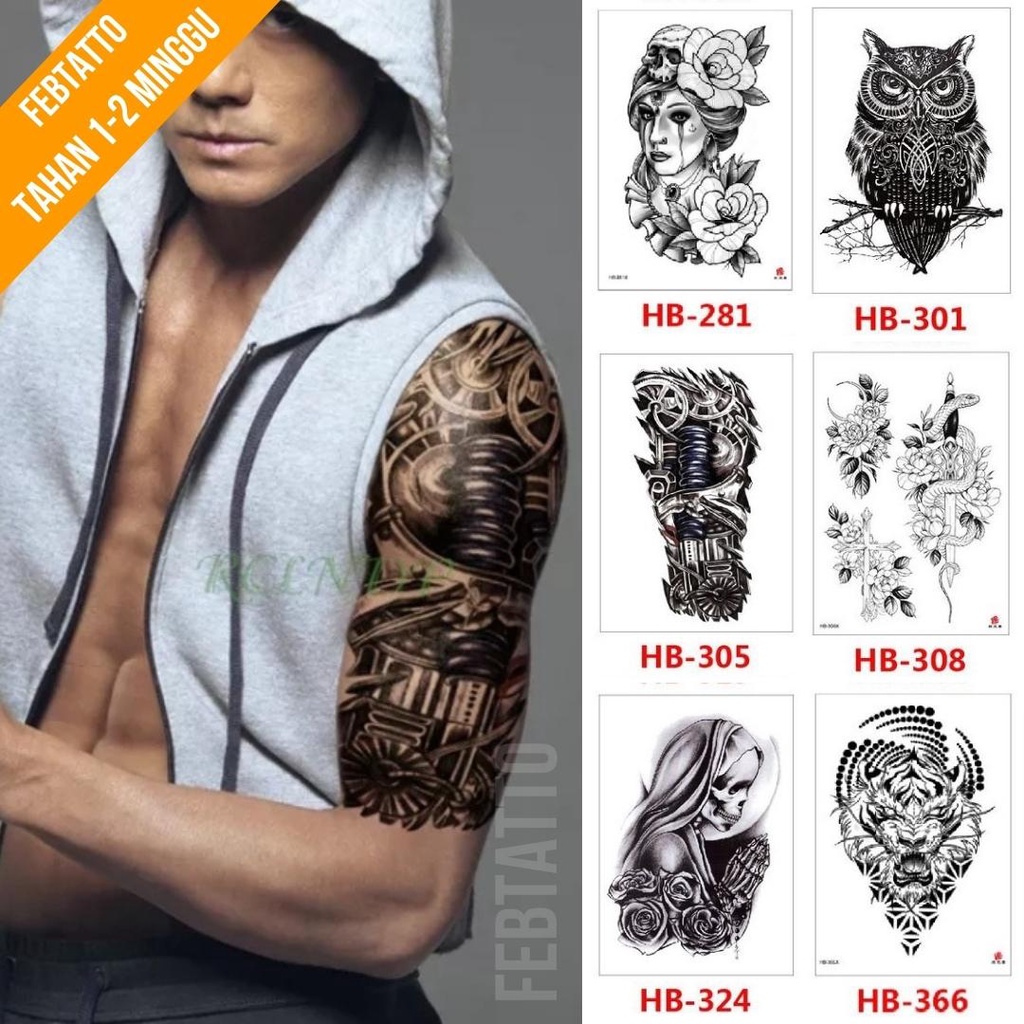 MESIN Temporary Tattoo Size 21cm x 15cm Tribal Motif Robot Machine HB