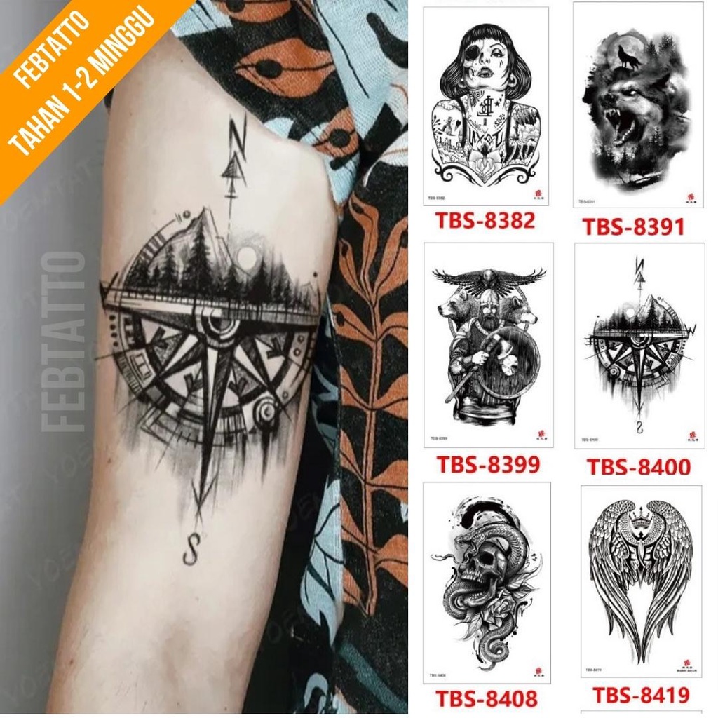 MATA Temporary Tattoos Size 12cm x 19cm Natural Motif Wind Eyes Compass ...