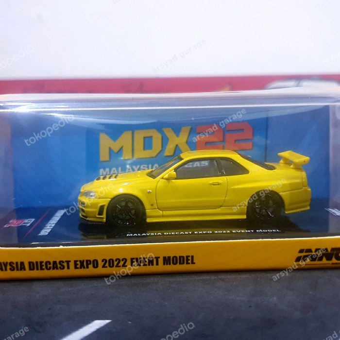 Diecast Inno64 Nissan Skyline GTR R34 Lightning yellow Malaysia Seal