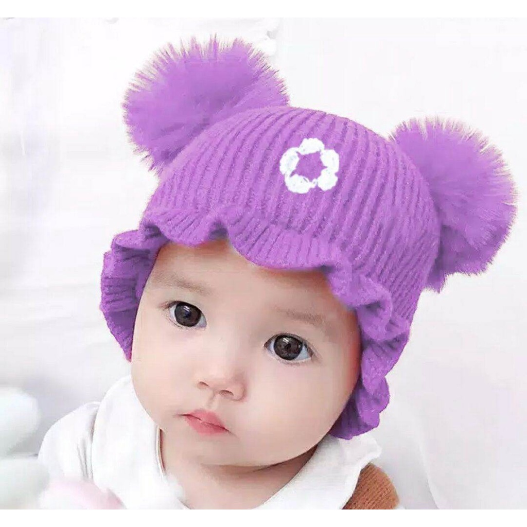 Lilac Baby Girl Winter Hat With Pom Pom MATAHARI Beanie Hat