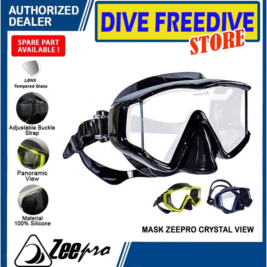 Zeepro Diving Mask Crystal View Single Lens Panoramic Tempered Glass ...