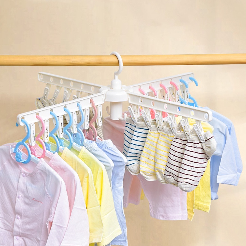 GANTUNGAN Folding Baby Clothes Hanger Clothesline Dryer 24 Clips ...