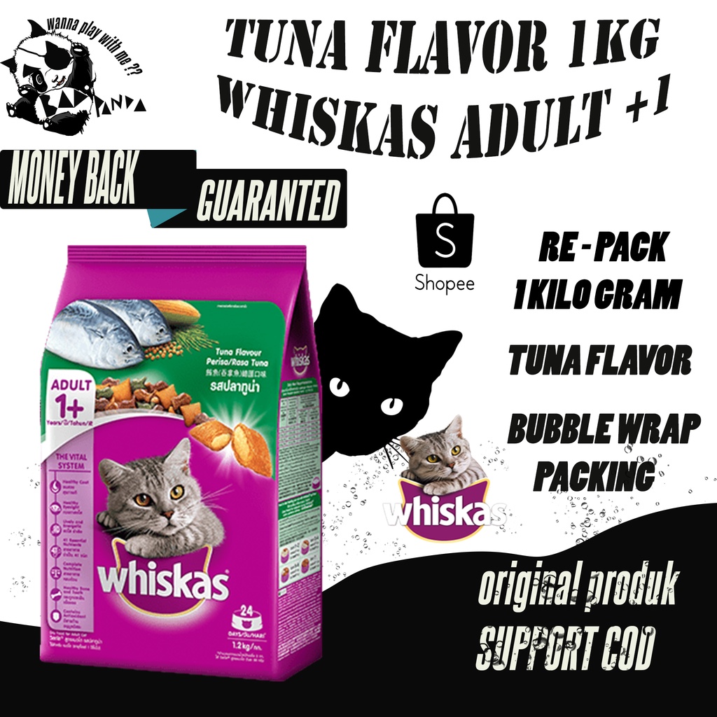 Dry WHISKAS Cat Food tuna Flavor Packaging 1kg ADULT +1 Shopee Malaysia