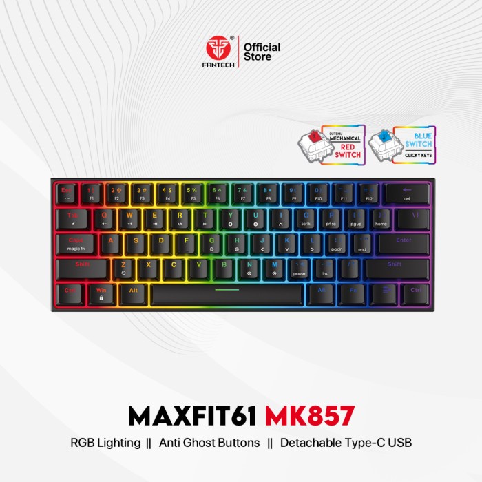 HITAM Fantech MAXFIT61 MK857 60% Mechanical Gaming Keyboard Black - Red ...