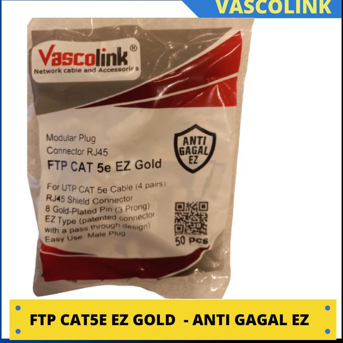 Rj45 Ftp Cat5E Ez Gold Vascolink Connector 1 Pack Of 50Pc Anti-Fail ...