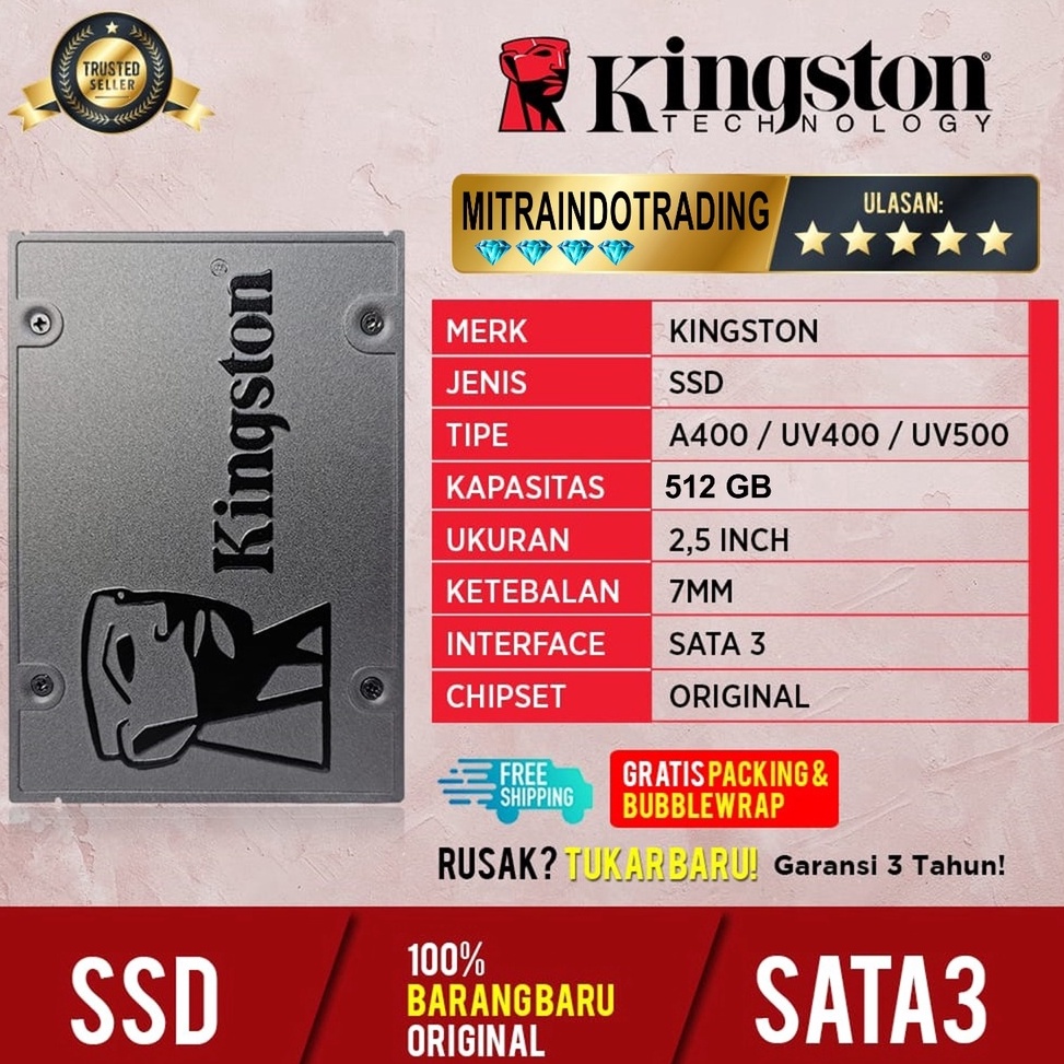 Ready To Send SSD KINGSTON 512GB SATA 2.5" Official 3year Warranty