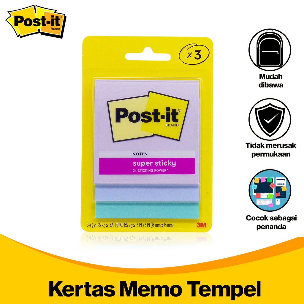 3M Post-It Sticky Memo 7.6 Cm X 7.6 Cm Super Sticky Notes Reminder ...