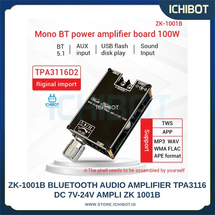 ZK-1001B Mono 100w Bluetooth Audio Amplifier Board Module With TWS Box Function Tpa3116 With 12v 5a Dc Power Adapter Zk 1001b Dc