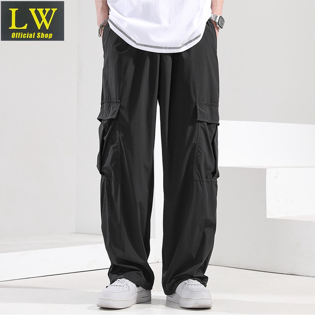 HITAM Super Long cargo Pants Men Black cargo Pants big size Men korean ...