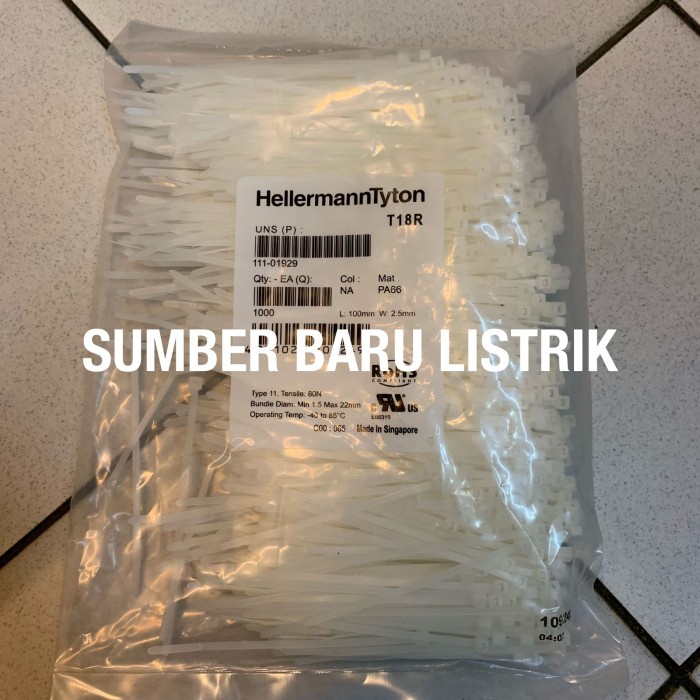 PUTIH HITAM New Cable Ties Insulok Hellermanntyton T18R 10Cm Contents