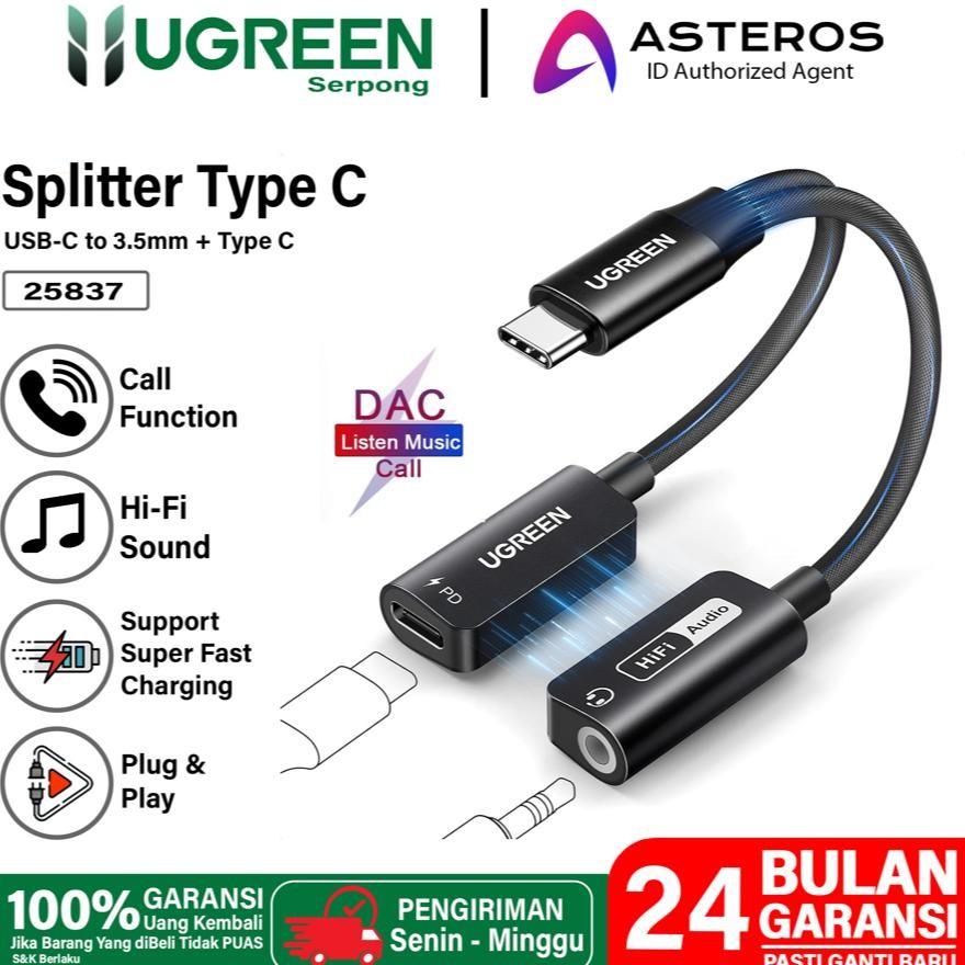 Ugreen Magnetic Splitter Type C To Jack Audio Adapter 2-In-1 Hi-Res ...