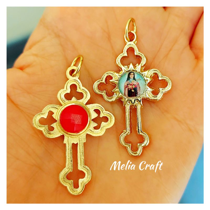 St Theresia Lisieux Relic Cross - Golden Cross with St Therese of ...