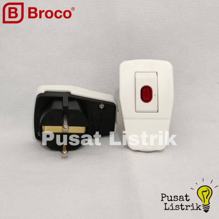 PUTIH Etm Ground Plug+Switch On Off Broco White Round Plug Head On/Off