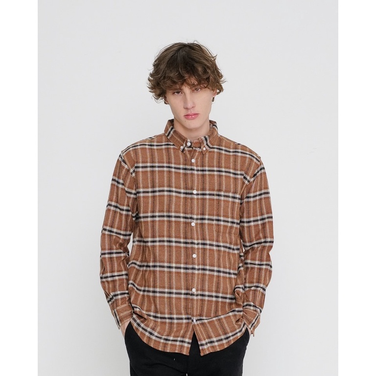 Kayle Brown Unisex Flannel Shirt | Shopee Malaysia