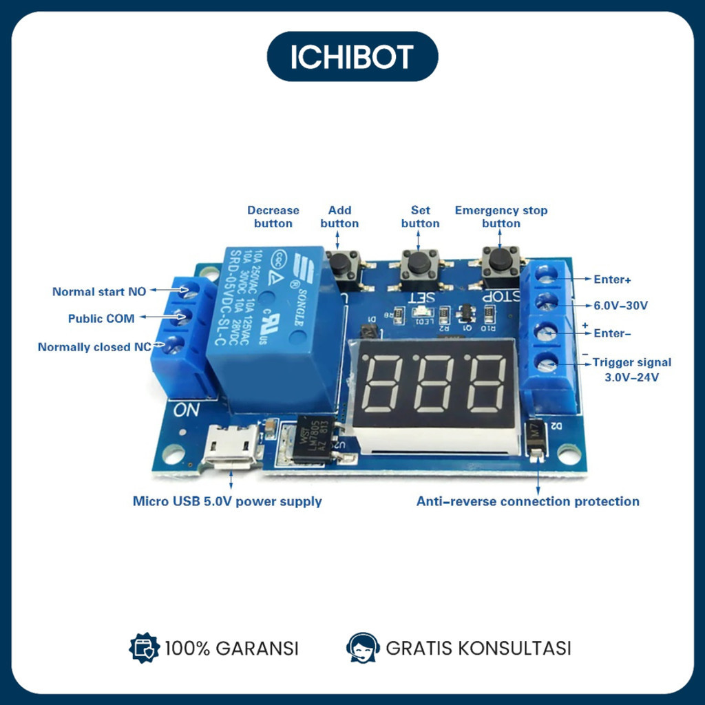TOMBOL Delay Timer Relay Display Module 4 Digital Buttons DC Time ...