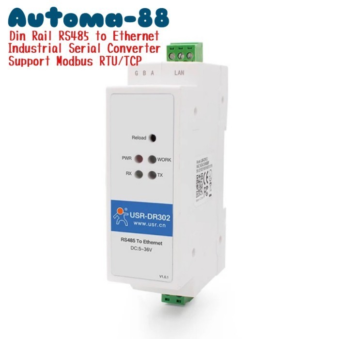 Usr-dr-302 + Series Adapter RS485 Modbus to ethernet RJ45 din rail ...