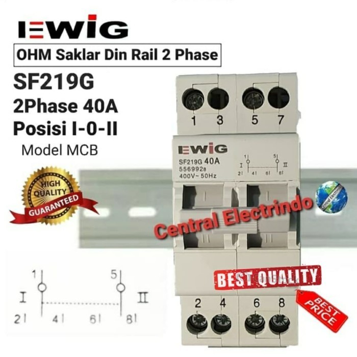 Elt COS CHANGE OVER SWITCH OHM SWITCH EWIG DIN RAIL 2PHASE 40A MCB ...