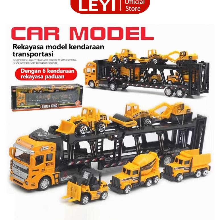 LEYI 6 IN 1 Pull Back Alloy Vehicle Container Truck Toy Carrier Mobile ...