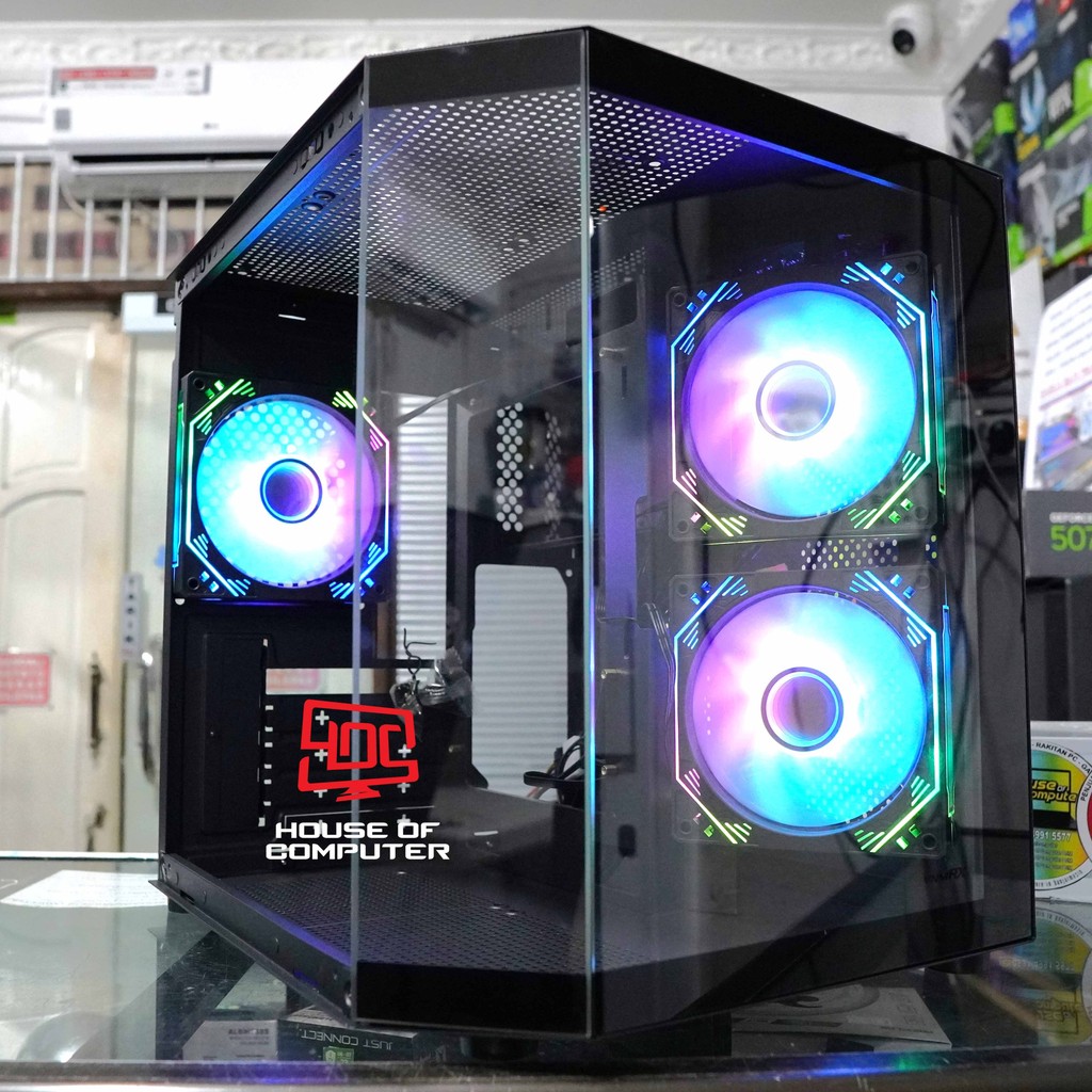 HITAM VENOM RX ATOM 3D PC CASE M-ATX TEMPERED GLASS FREE 3 FAN ARGB ...