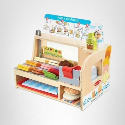 Melissa & Doug Slice-Stack-Serve, Wooden Sandwich Counter Preten Play ...