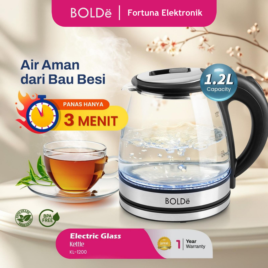 BOLDe Electric Glass Kettle KL 1200 Modern Glass Electric Kettle 1.2 ...