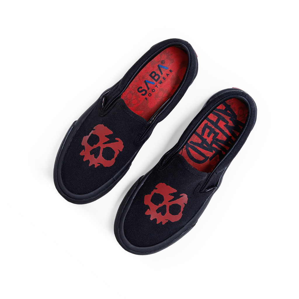 SABA Slip On Skull All Black Red - Men's and Women's Casual Sneakers ...