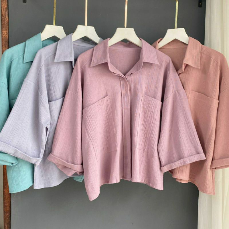 KEMEJA Linen Shirt pocket Gita Rami Shirt Basic Crop Linen Shirt/Crop ...