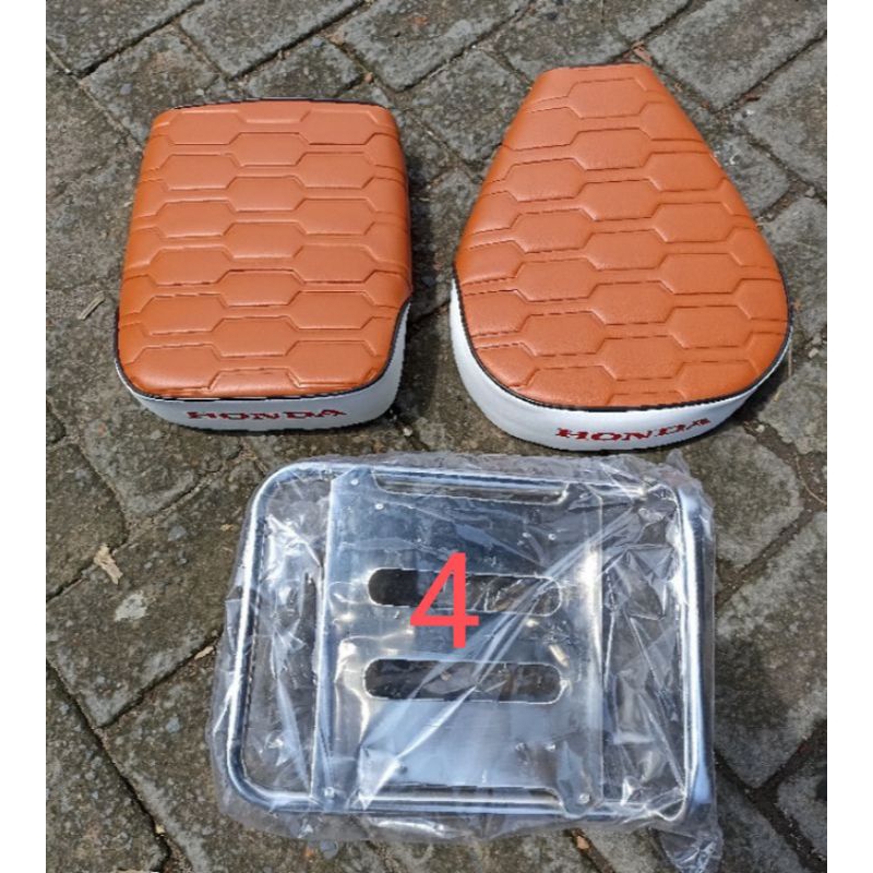 Honda c70 c50 split seat set in brown and white with diamond motif seat ...
