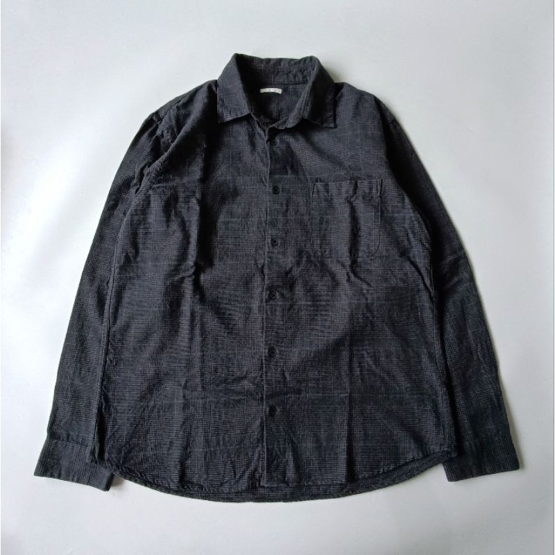 KEMEJA Uniqlo Charcoal Flannel Shirt | Shopee Malaysia