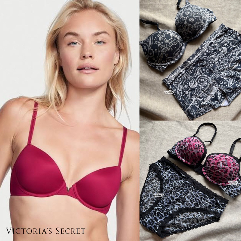 ONE Set] Victoria's Secret Cotton Gel Pushup Plunge Bra+Panty Set