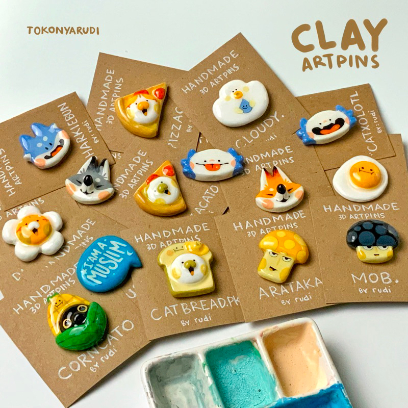 Cute art pin cute handmade clay By rudi Shopee Malaysia