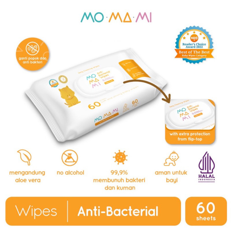 Momami Antibacterial Wipes Wet Wipes 60s 30s 10s Traveling Size Diaper