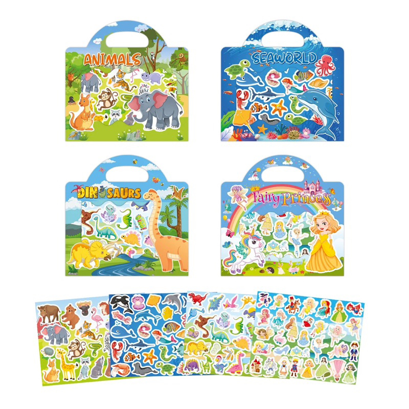 Sticker book reusable waterproof 3 slides/Children's Stickers/Children