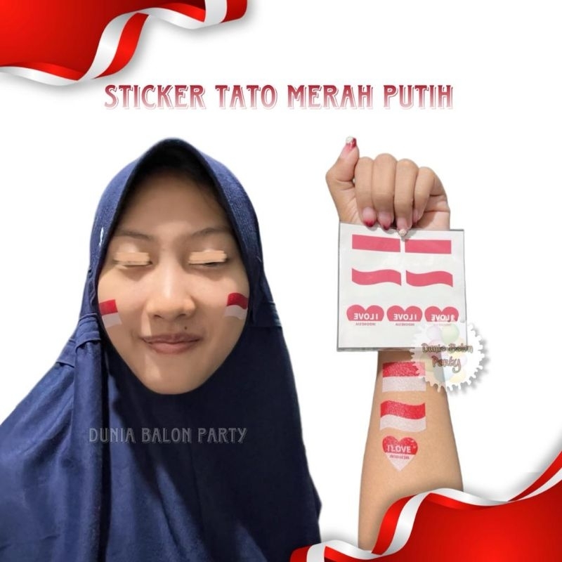 PUTIH MERAH Temporary Tattoo/Red And White Flag Tattoo On The Face Of