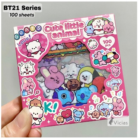 [BTS]100 Sheet Sticker Box BTS BT21 Tinytan Korea Waterproof Sticker ...