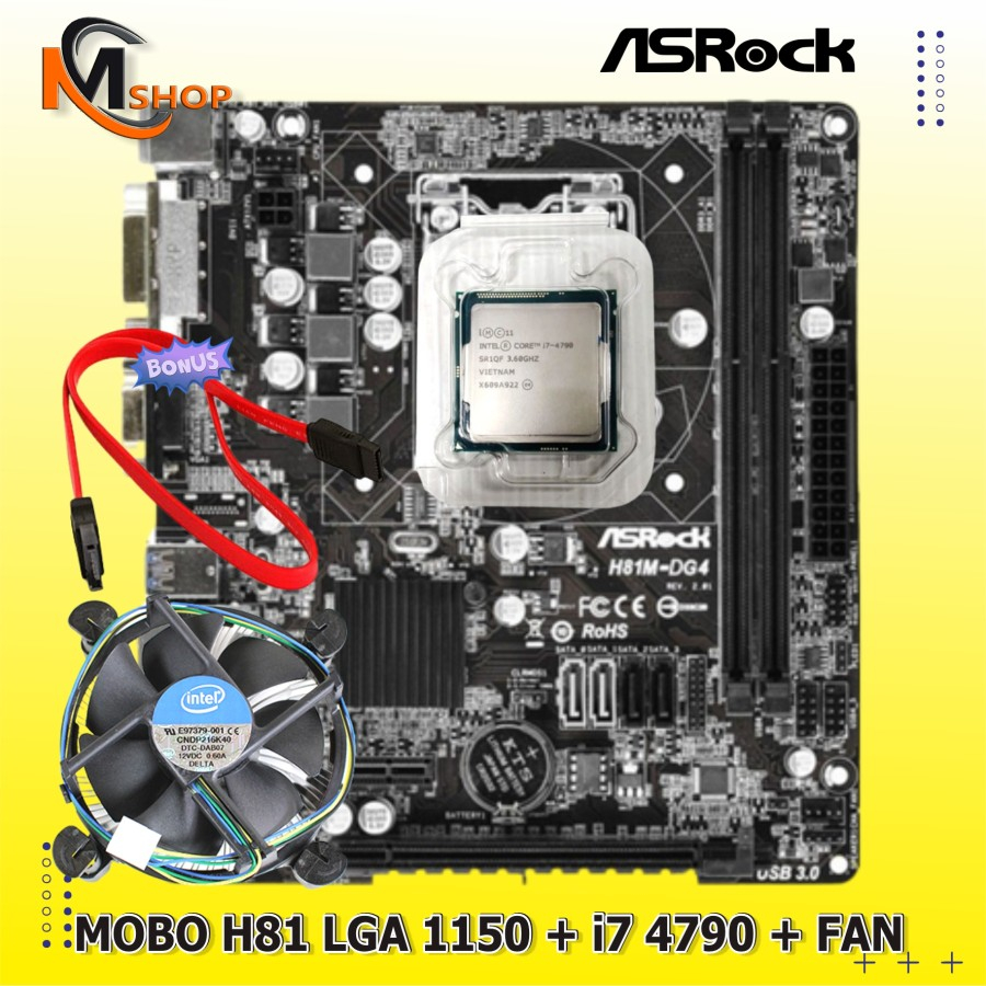 Mainboard Package Mobo Intel H81 Asrock Lga1150+Processor Core I74790