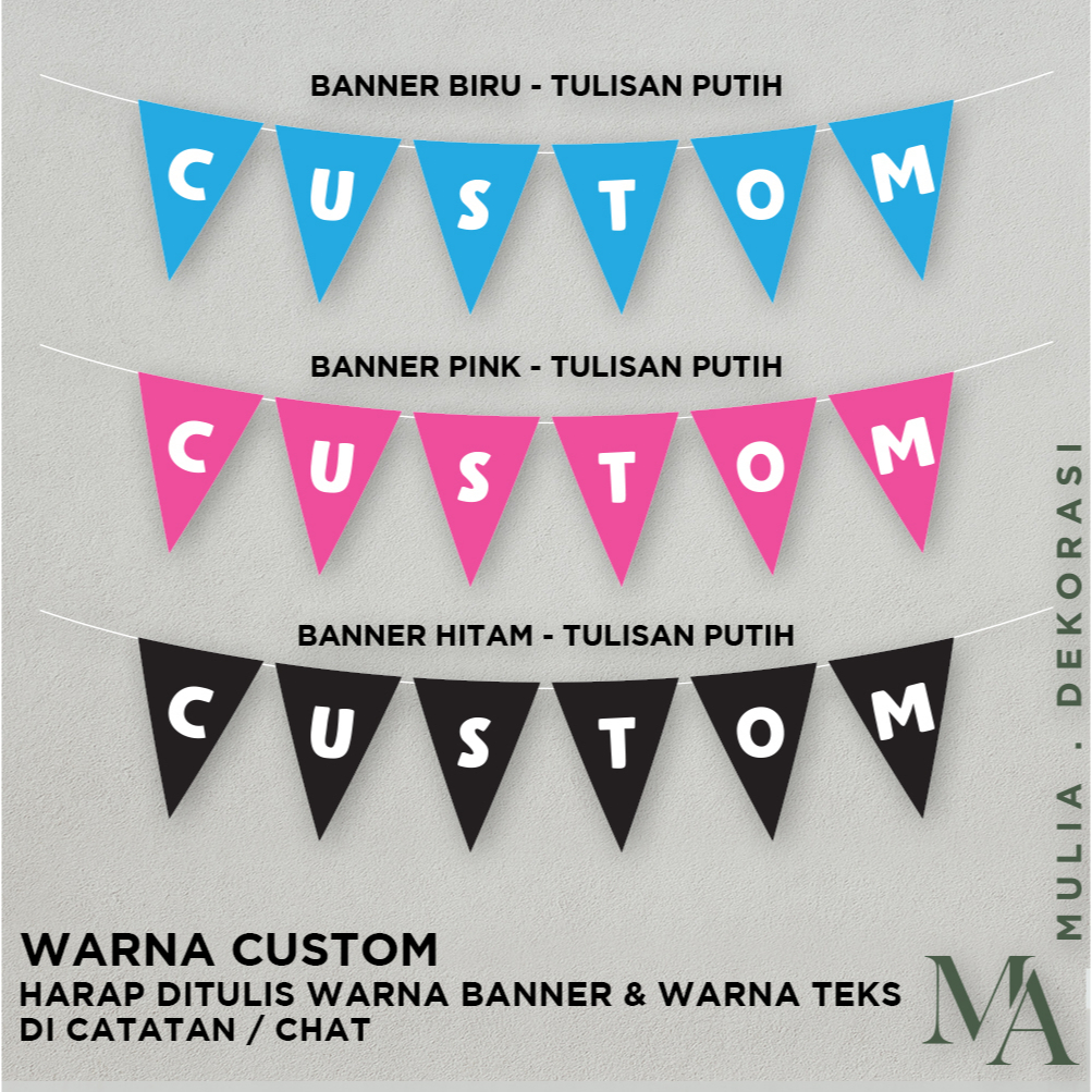 Bunting Flag Banner Triangle Shape Custom Name Letter 1st Anniversary Plain Happy Birthday Siten